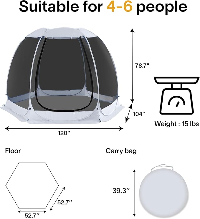 Alvantor® Screen House Gazebo, Pop Up Igloo Screened Canopy Tent - Image 7