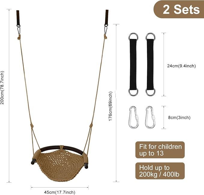 JKsmart 2 Pack Kids Swing Seat, Heavy Duty Rope Play Secure Children Swings Set - Image 2