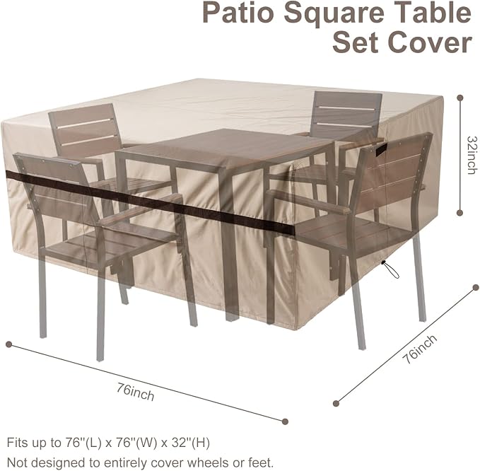 Patio Table and Chair Covers Square 76''L x 76''W x 32''H Waterproof Outside - Image 2