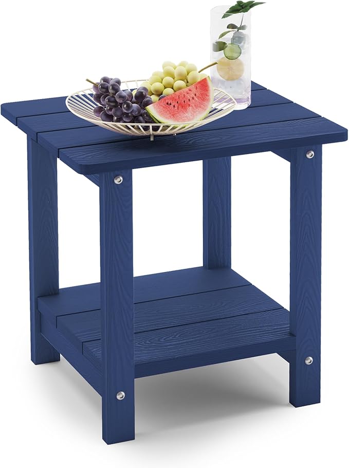 LUE BONA Adirondack Outdoor Side Table, 2-Tier Navy HDPS Patio End Table by LUEBONA