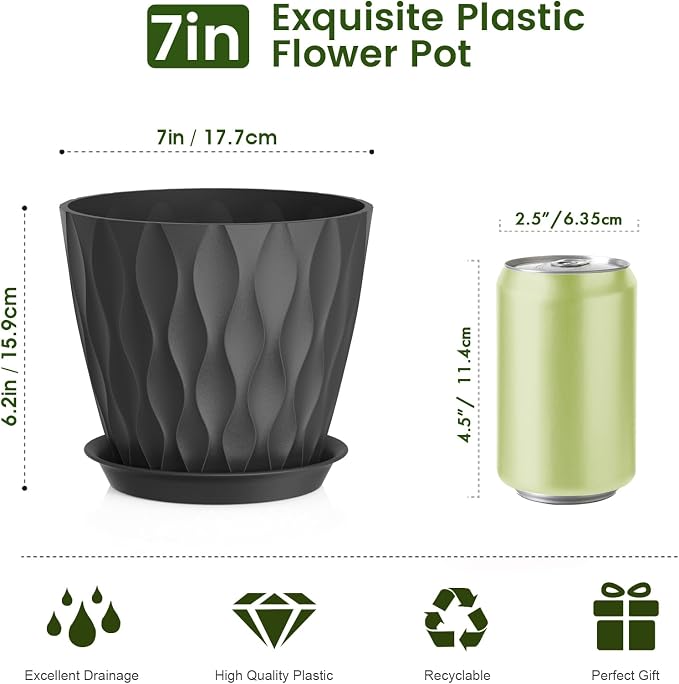7 inch Plant Pots for Indoor Outdoor Plants, 5 Pack Thick Flower Pots - Image 2