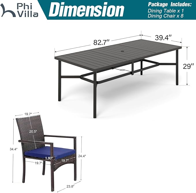PHI VILLA 9 Pieces Outdoor Dining Set - Image 6