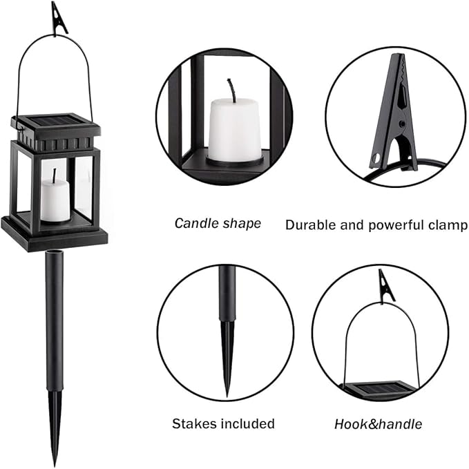 GIGALUMI 8 Pack Solar Hanging Lantern Outdoor, Candle Effect Light - Image 5