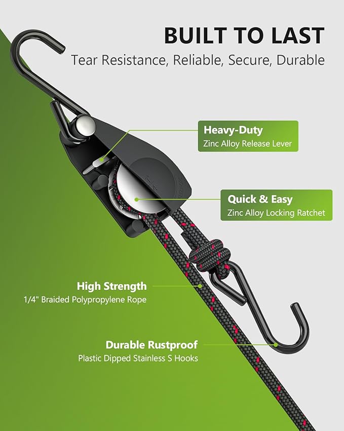 Kayak Straps Tie Downs 4 Pack, Roof Rack Straps Adjustable Ratchet Tie Down - Image 2