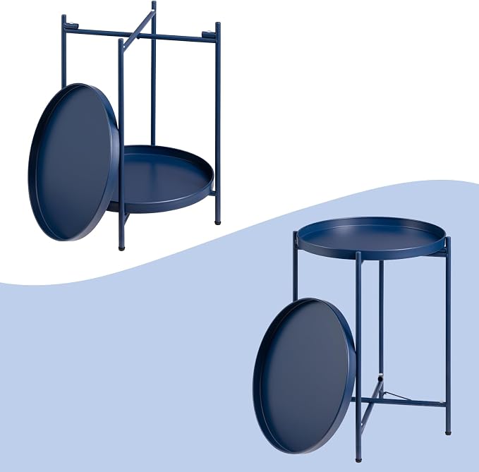 HollyHOME 2-Tier Round Side Table, Outdoor Small Folding Accent Stand - Image 7
