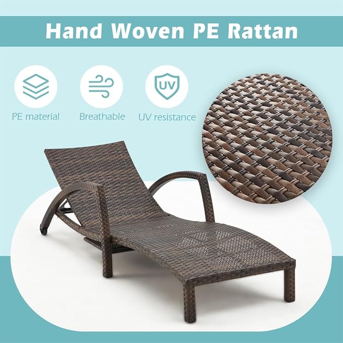 Chaise Lounge Chairs Outdoor Set of 4, Comfy Outside Wicker Patio Pool Lounge - Image 3