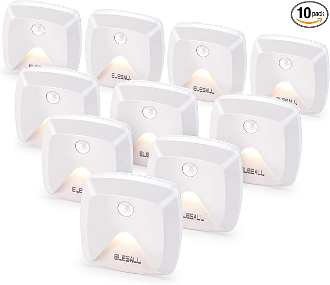 10-Pack Stick-on Motion Sensor Lights, Warm White LED Night Light, by innofox