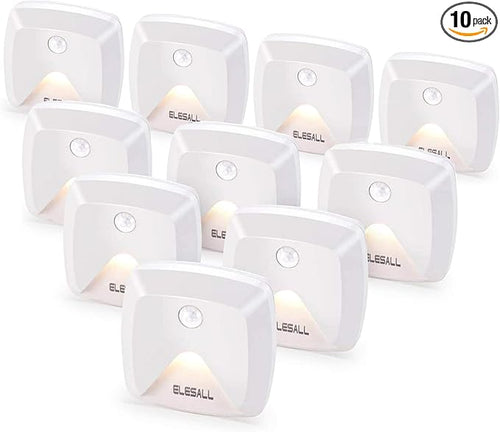 10-Pack Stick-on Motion Sensor Lights, Warm White LED Night Light, by innofox