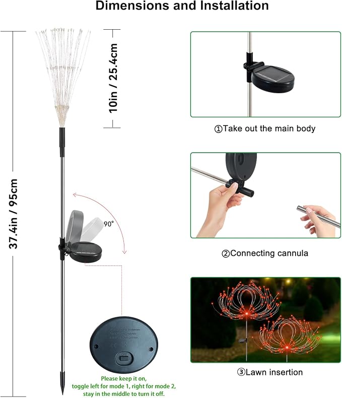 Solar Garden Lights Outdoor Waterproof, 2 Pack 120 LED Solar Firework Lights - Image 6