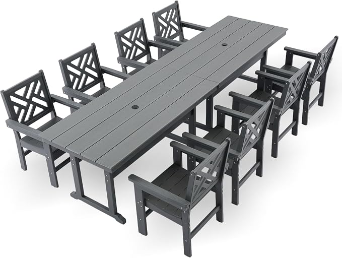 HDPE Dining Table Set for 8, 10-Piece Outdoor Table and Chairs Include 8 Dining by Unknown