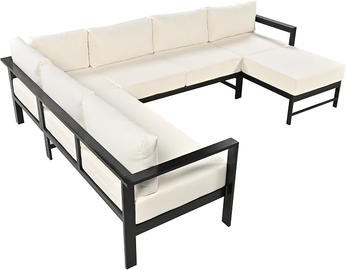 Merax 6-Seat Outdoor Patio Furniture Set, U-Shaped Aluminum Sectional Sofa - Image 8