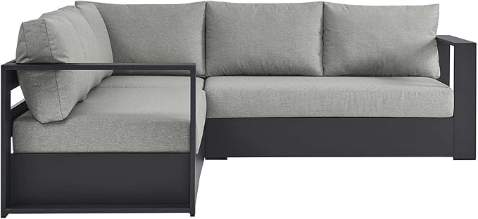 Modway Tahoe Aluminum 3-Piece Outdoor Patio Furniture Gray, Modular Sectional - Image 3