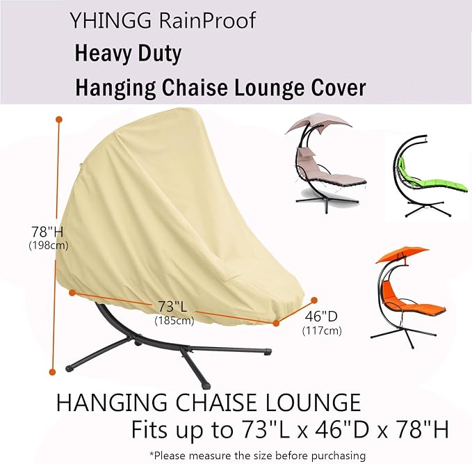 Patio Hanging Chaise Lounge Cover 73 Inch Waterproof 900D Heavy Duty Outdoor - Image 2