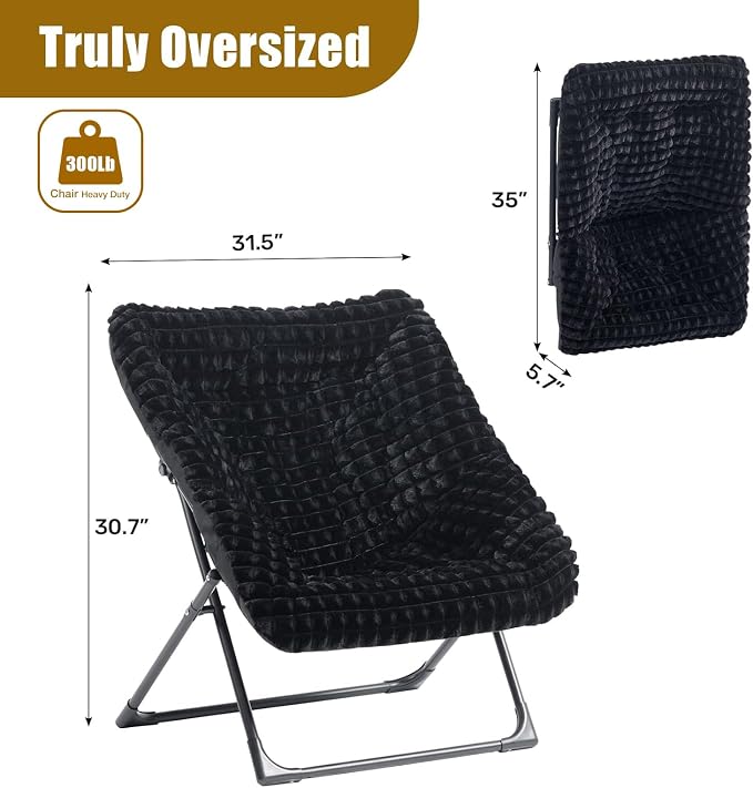HollyHOME X-Large Saucer Chair, Comfy Oversized Folding Chair, Faux-Fur Reading - Image 3