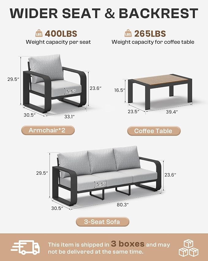 Aluminum Outdoor Patio Furniture Set, 4 Piece Oversized Patio Conversation Sets - Image 9