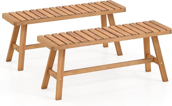 Tangkula Acacia Wood Outdoor Garden Bench, 2-Person Patio Backless Bench by TANGKULA