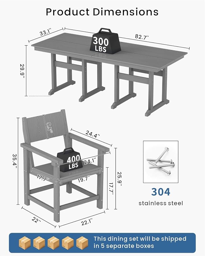 9-Piece Outdoor Dining Set, HDPE Weatherproof Patio Table and Chairs Set - Image 2