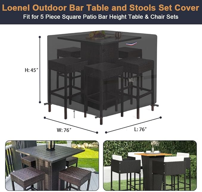 Outdoor Dining Table Cover, Waterproof Outdoor Patio Table Cover Patio Bar Set - Image 2