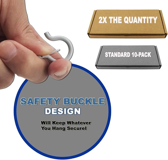 20 Pack Q Hanger Hooks with Safety Buckle, Rustproof Screw Hooks - Image 9