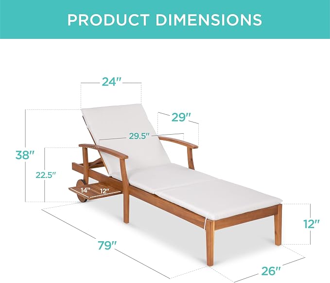 Best Choice Products 79x26in Acacia Wood Chaise Lounge Chair Recliner, Outdoor - Image 3