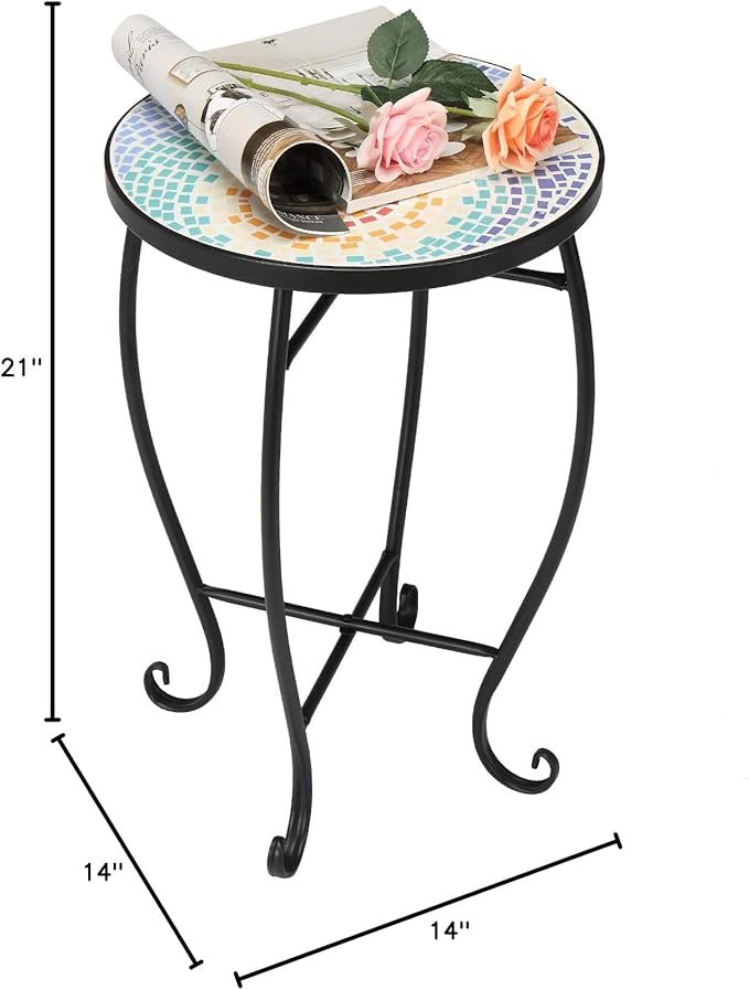 VINGLI Mosaic Accent Table, End Table, Plant Stand Decor - Image 3