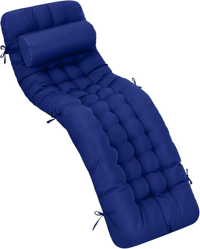 Tudomro 1 Pcs Blue 66'' Outdoor Chaise Lounge Cushion Waterproof Patio Lawn by Tudomro