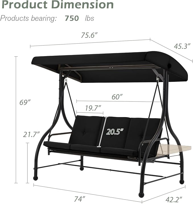 AECOJOY 3-Seat Outdoor Porch Swing - Image 5