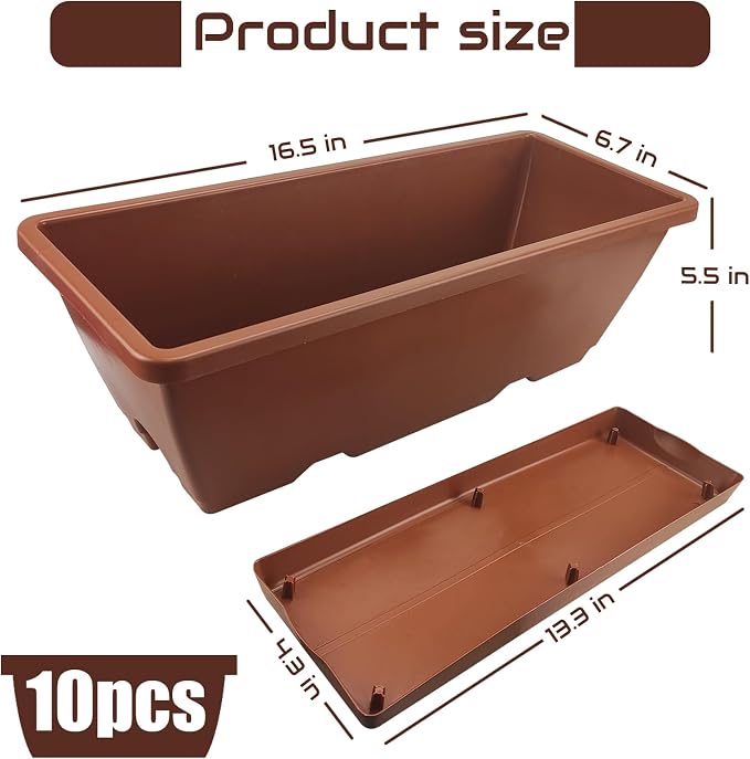 QPEY Window Box Planter, 10 Pack 17 Inch Plastic Flower Box - Image 2