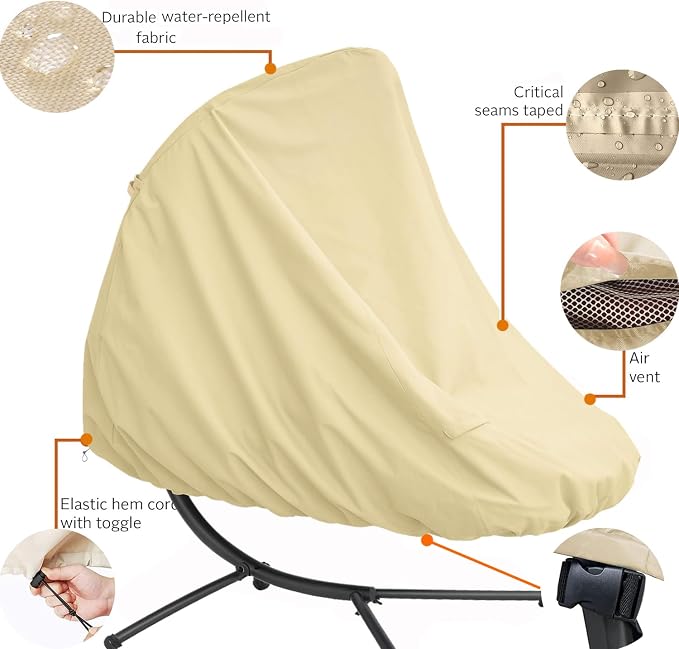 Patio Hanging Chaise Lounge Cover 73 Inch Waterproof 900D Heavy Duty Outdoor - Image 3
