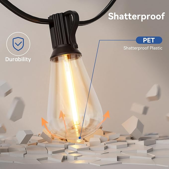 100 FT Outdoor String Lights for Outside, IP65 Waterproof ST38 LED Shatterproof - Image 6