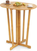 Tangkula Outdoor Teak Wood Bar Table Folding, Patio Bar Height Oval Table by TANGKULA