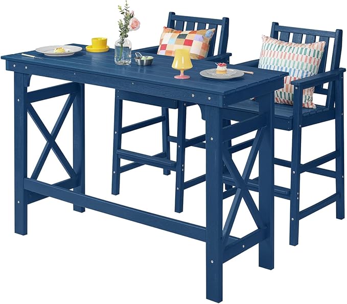 3 Pieces HDPE Outdoor Patio Bar Set, Rectangular Outdoor Bar Height Table and by SeeHill