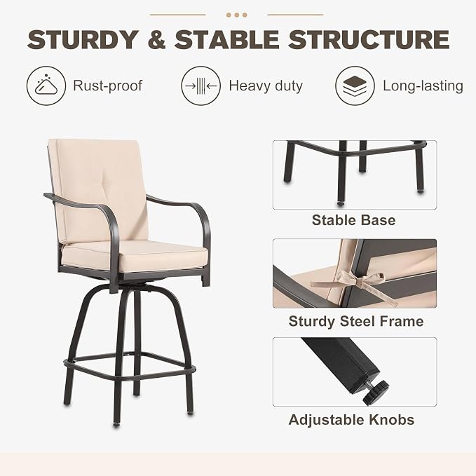 Outdoor Swivel Bar Stools Set of 4, Bar Height Patio Chairs - Image 8