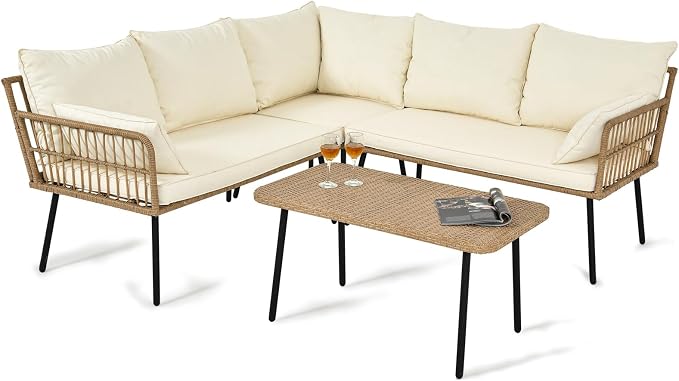 YITAHOME 4 Pieces Patio Furniture Set, Outdoor Rattan Woven Conversation - Image 7