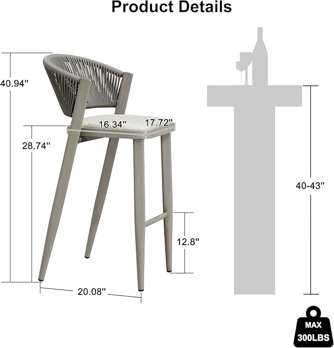 PURPLE LEAF Set of 2 Bar Stools Outdoor Barstools - Image 3