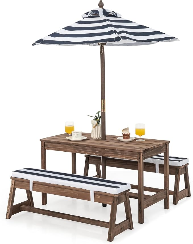 HONEY JOY Kids Picnic Table, Outdoor Wooden Table & Bench Set w/Removable by HONEYJOY
