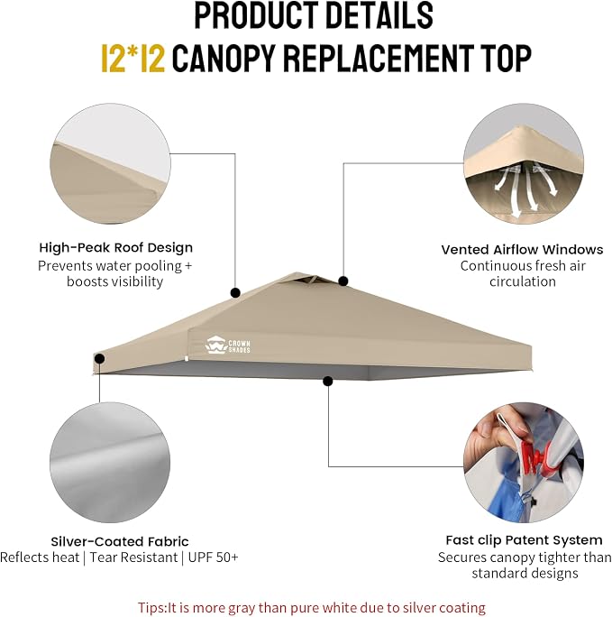 CROWN SHADES 12x12 Canopy Replacement Top - Image 6