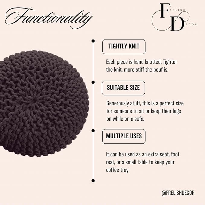 FRELISH DECOR Round Pouf Ottoman Hand Knitted 100% Cotton Pouf Foot Stool - Image 5