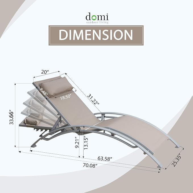 Domi Pool Lounge Chairs Set of 2, Adjustable Aluminum Outdoor Chaise Lounge - Image 2