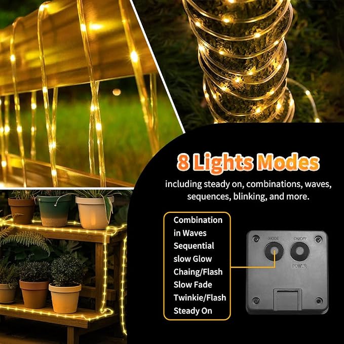Solar Rope Light 3 Pack 39 FT 100 LEDs IP65 Waterproof Outdoor LED ‎Solar - Image 5