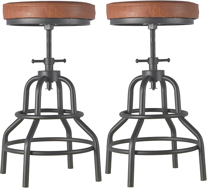 LOKKHAN Industrial Bar Stools-Swivel Leather Metal Bar Stool-20-27 Inch Tall by LOKKHAN