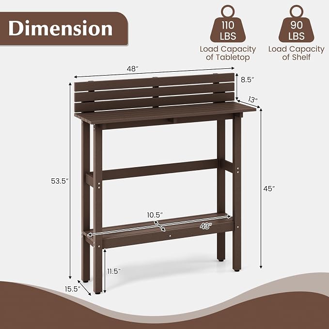 Tangkula Outdoor Bar Table, 48 Inch Patio Pub Height Table - Image 3