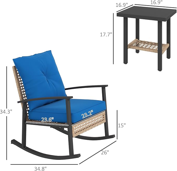 Outsunny 3 Pieces Rocking Wicker Outdoor Bistro Set, Rattan Patio Furniture Set - Image 7