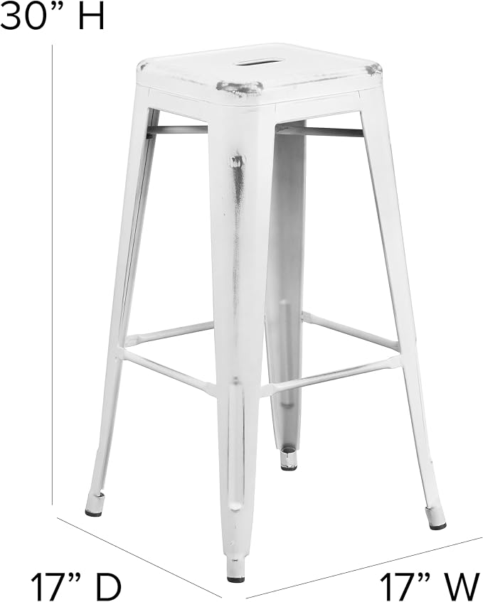Flash Furniture Kai Commercial Grade 4 Pack 30" High Backless Distressed White - Image 3