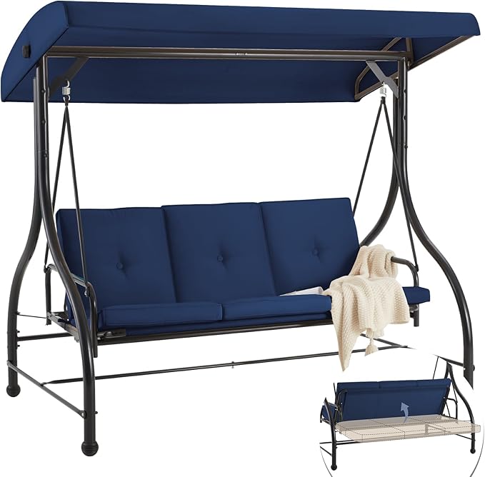 AECOJOY Porch Swing Chair, 3 Seats Porch Swing Adjustable Canopy Outdoor Swing - Image 7