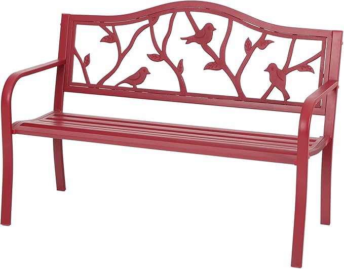 Sophia & William Outdoor Patio Metal Park Bench Red, Steel Frame Bench by SophiaWilliam
