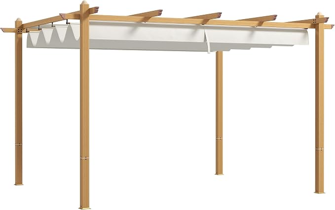 Outsunny 10' x 10' Retractable Pergola Canopy, Wood Grain Aluminum Pergola by Outsunny