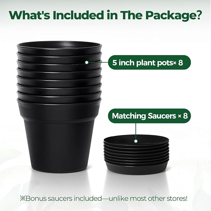 T4U 5 Inch Plant Pot 8-Pack, Plastic Pots - Image 6