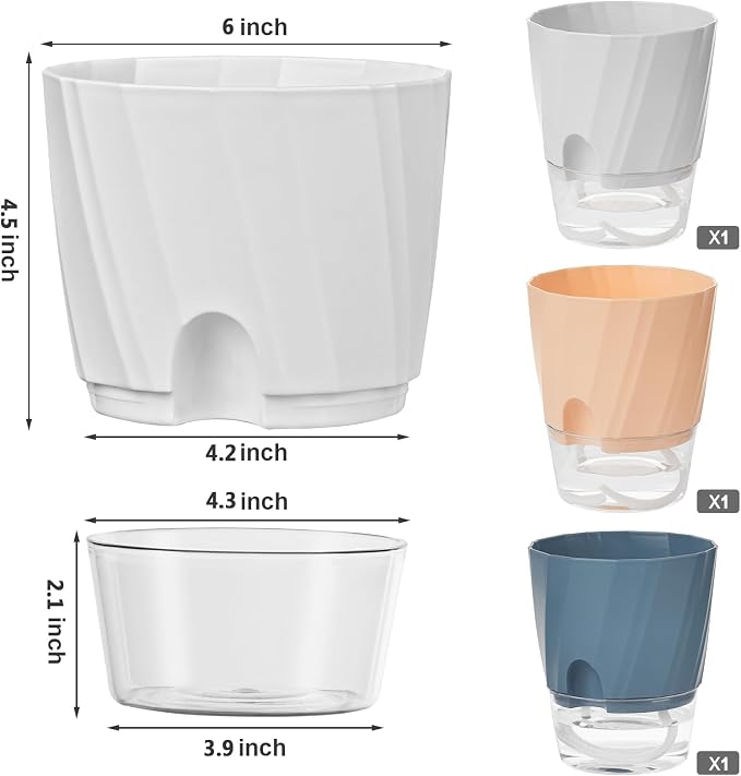 KIMCHOMERSE Self Watering Plant Pots, 6 Inch Plant Pots White, 3 Pack Flowers - Image 2