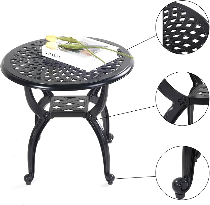 Mandolin Outdoor Patio, Rust -Resistant Cast Aluminum Side Table, Weather - Image 7